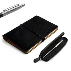 Zestaw Notatnik z czarnym etui i Długopis Parker black z grawerem