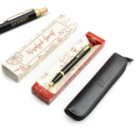 Zestaw Długopis Parker IM Black GT z grawerem + Etui / Prezent na święta