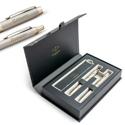 Zestaw Parker IM Monochrome Champagne – Pióro Wieczne (F) + Długopis z Grawerem w Eleganckim Pudełku