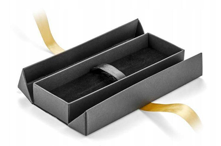 Pudełko szare na długopisy ze złotą kokardką