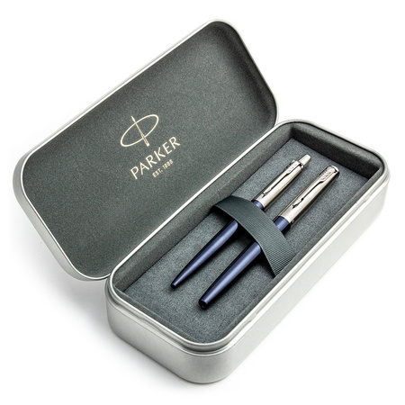Zestaw Pióro Wieczne i Długopis Parker Jotter Royal Blue CT w metalowym pudełku