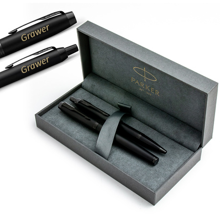 Zestaw Parker IM Achromatic Czarny – Pióro Wieczne i Długopis z Grawerem w Eleganckim Pudełku