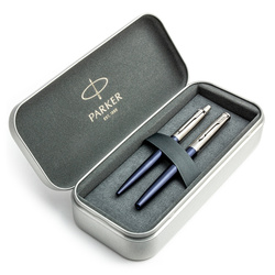 Zestaw Pióro Wieczne i Długopis Parker Jotter Royal Blue CT w metalowym pudełku