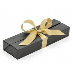 Pudełko szare na długopisy ze złotą kokardką