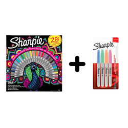 Markery Sharpie Fine 28 kolorów "PAW" w zestawie z Sharpie Fine Pastel 4 kolory